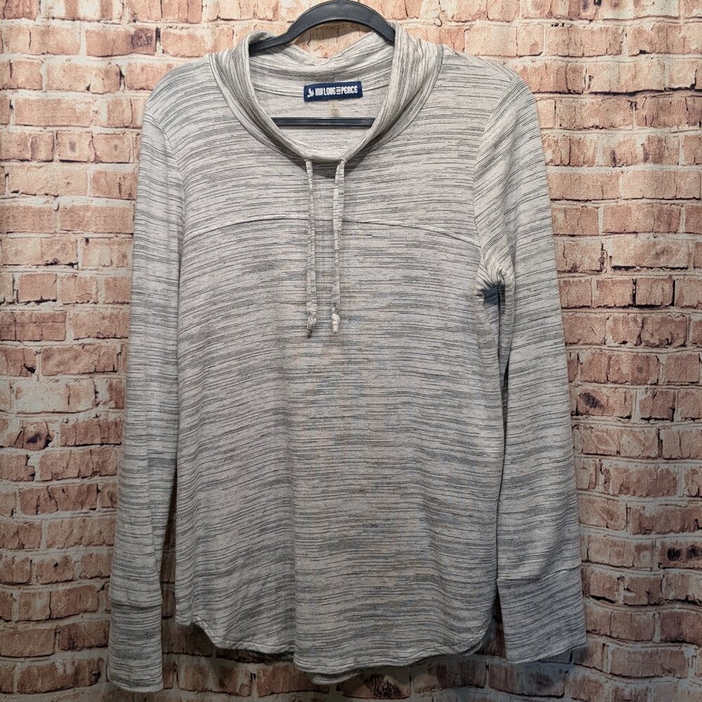 Ink Love and Peace Sweatshirt Gray/White Heathered Drawstring Knit Top Large